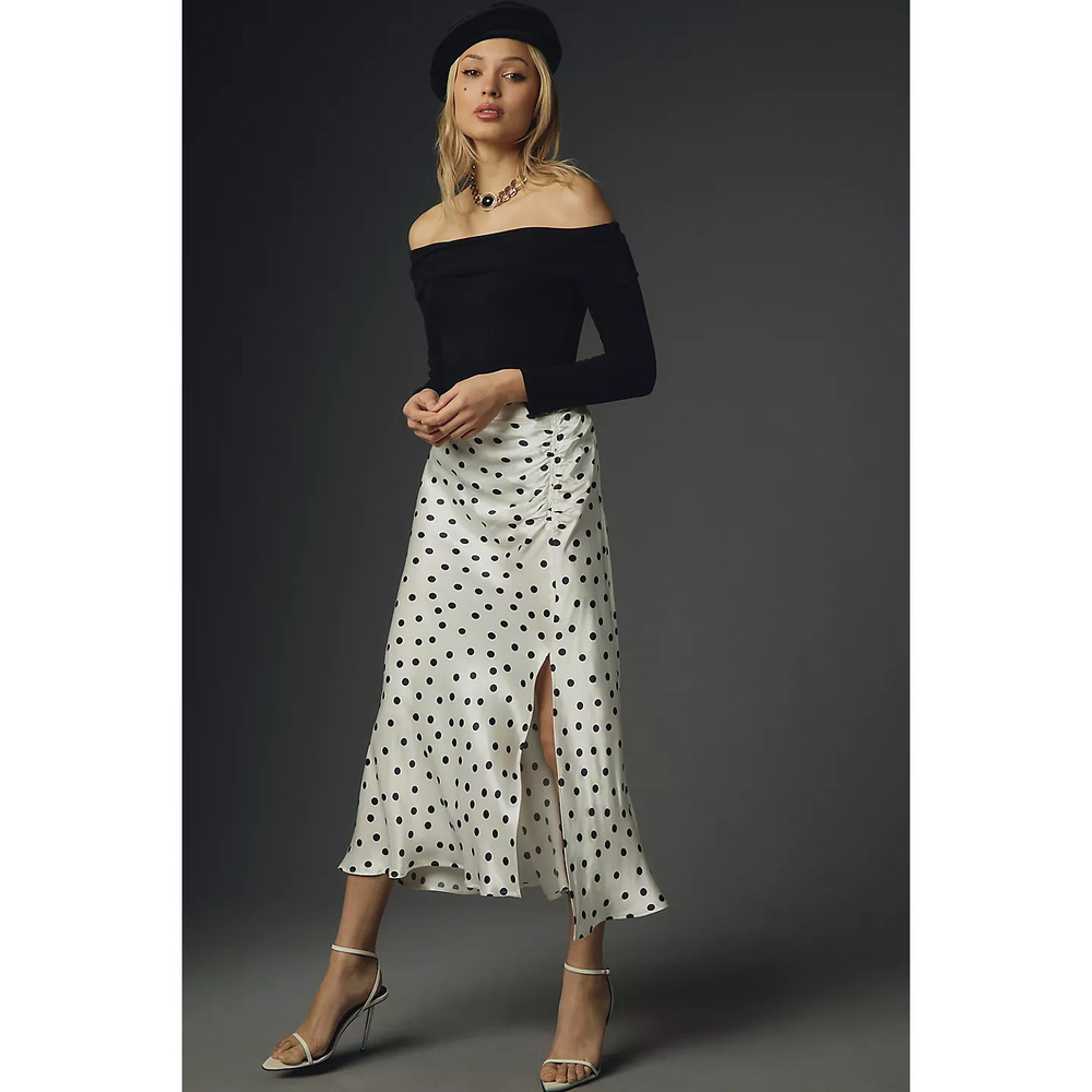 The Mel Ruched Side-Slit Midi Skirt by Maeve XL NWT
